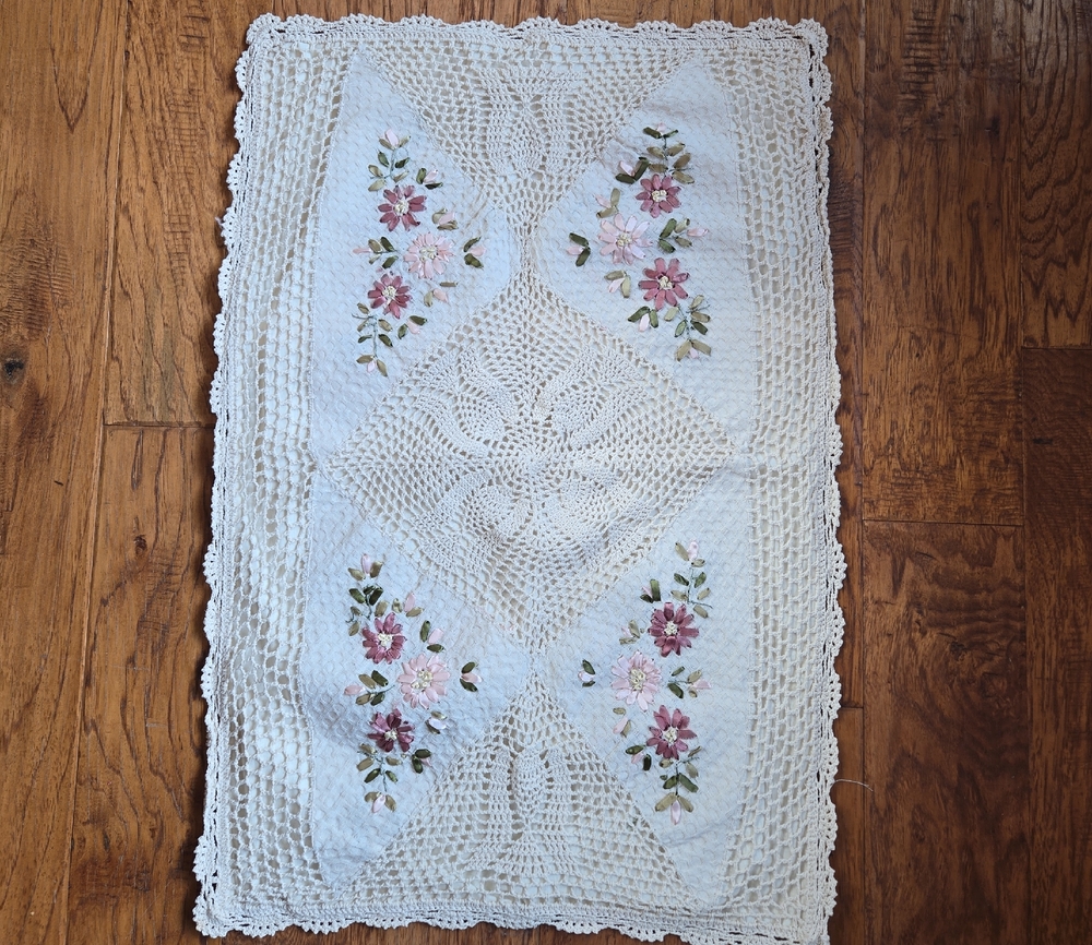 Ribbon Embroidered/Crocheted Standard Pillow Sham